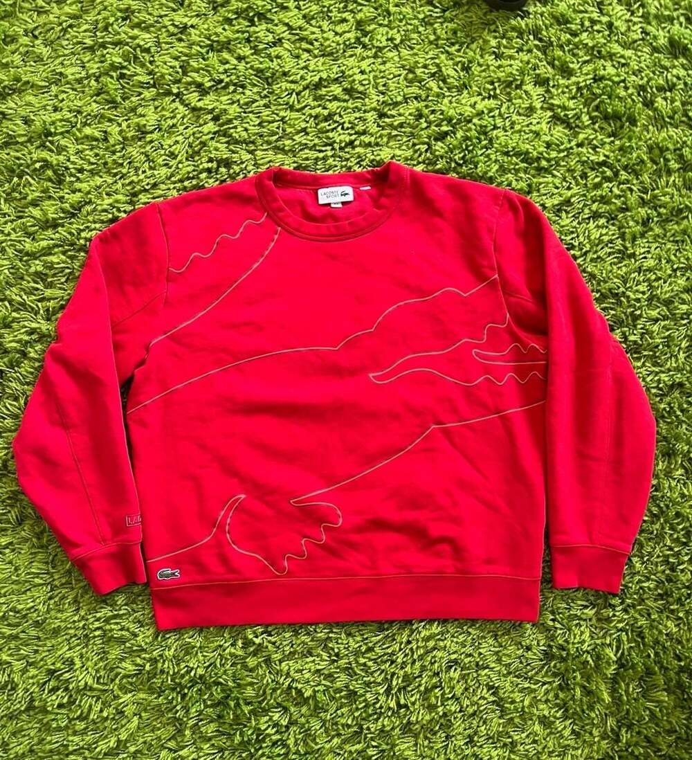 Lacoste Sport Long Sleeve Outlined Big Croc Fleece Crewneck Sweatshirt Red US XL